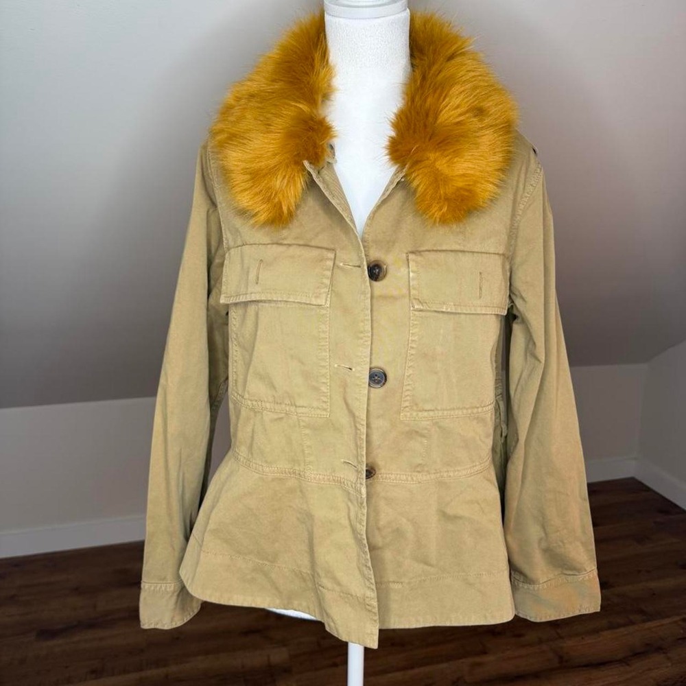 J.Crew Peplum Chino Jacket Faux Fur Collar Boho Fall Ridge Khaki Bloke core